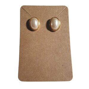 Vintage Style Goldtone Oval Faux Pearl Stud Earrings Jewelry Women Gift Jewelry